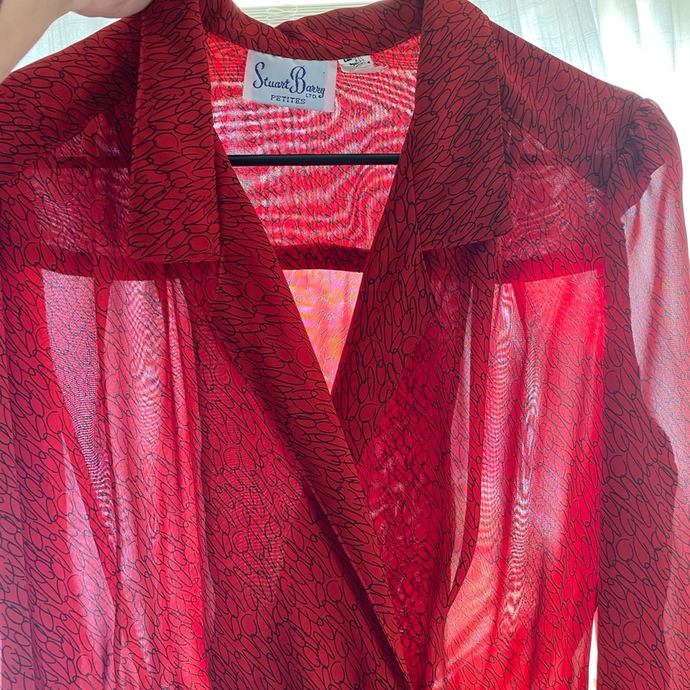80s Red Doodle Semi-Sheer Cocktail Dress VINTAGE - Picture 7 of 10